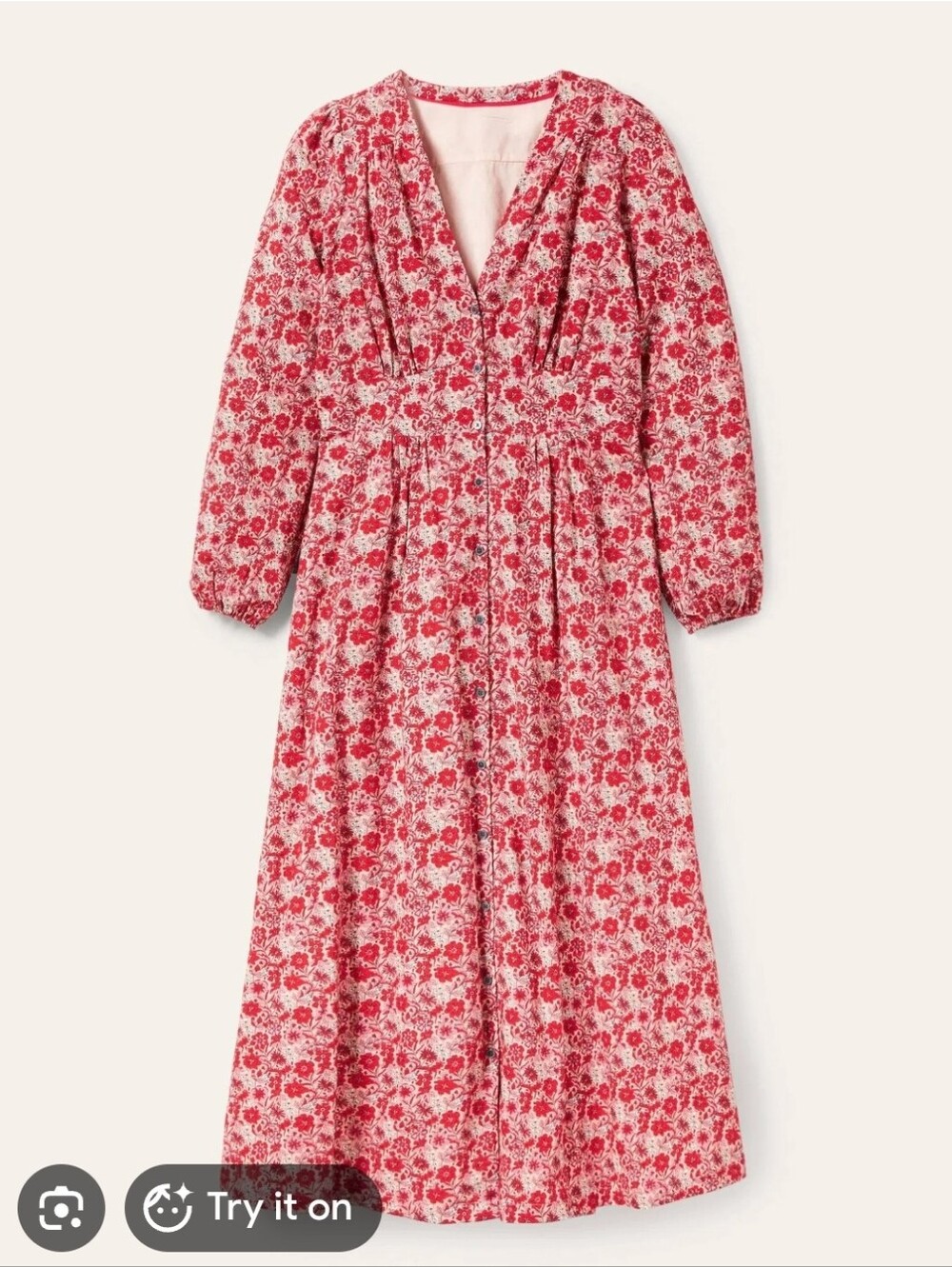 Boden Red + Pink Floral Maxi Dress with V-Neck - Size 16/18R - Picture 4 of 14